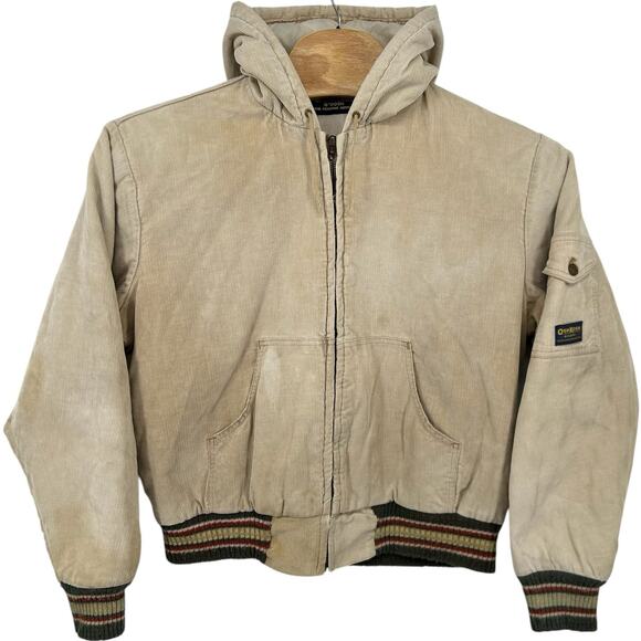 VTG 70s Men's Cream Corduroy OshKosh B'Gosh Quilt Lined Varsity Chore Jacket XL - Picture 1 of 14